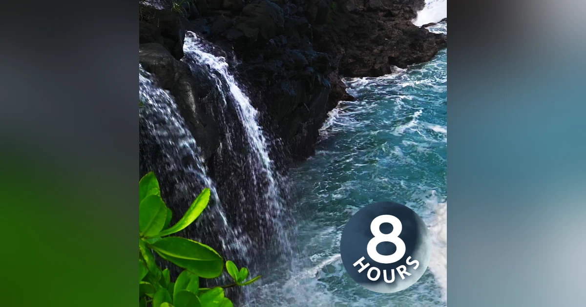 Kauai Waterfall on Ocean Waves | Hawaiian Water Sounds for Sleep & Relaxation 8 Hours