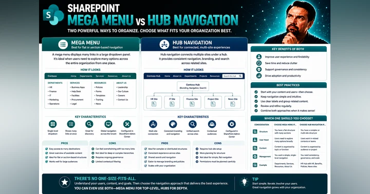 image for Mega Menu vs Hub Navigation in SharePoint: Core Differences and Best Practices