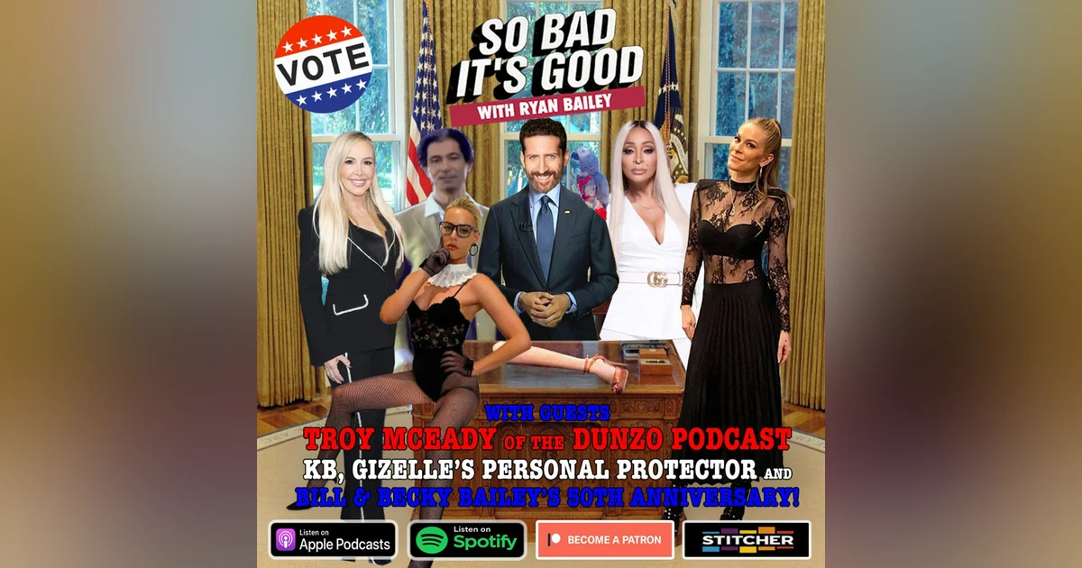 So Bad It's Good Episode 61: Everyday People (Sly & The Family Stone) with Special Guests Troy Mceady from Dunzo! podcast, Bill & Becky Bailey, and KB, Gizelle's Personal Protector from Real Housewives of Potomac. Plus, Justin Bieber, Garth