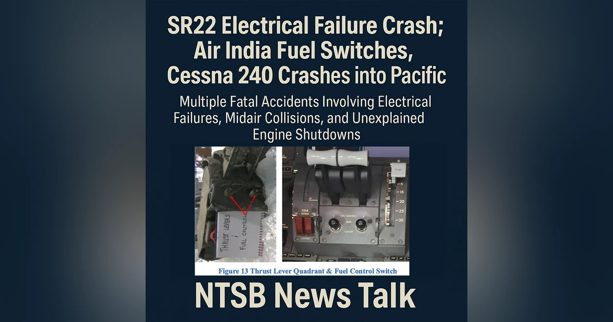 SR22 Electrical Failure Crash; Air India Fuel Switches, Cessna 240 Crashes into Pacific