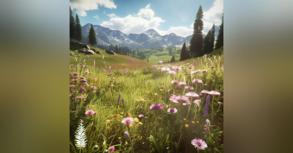 Relaxing Meadow with Ambient Nature Sounds, Wildflowers, and Mountain View