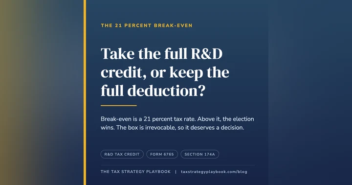 image for Section 280C Election: Take the Full R&D Credit, or Keep the Full Deduction?