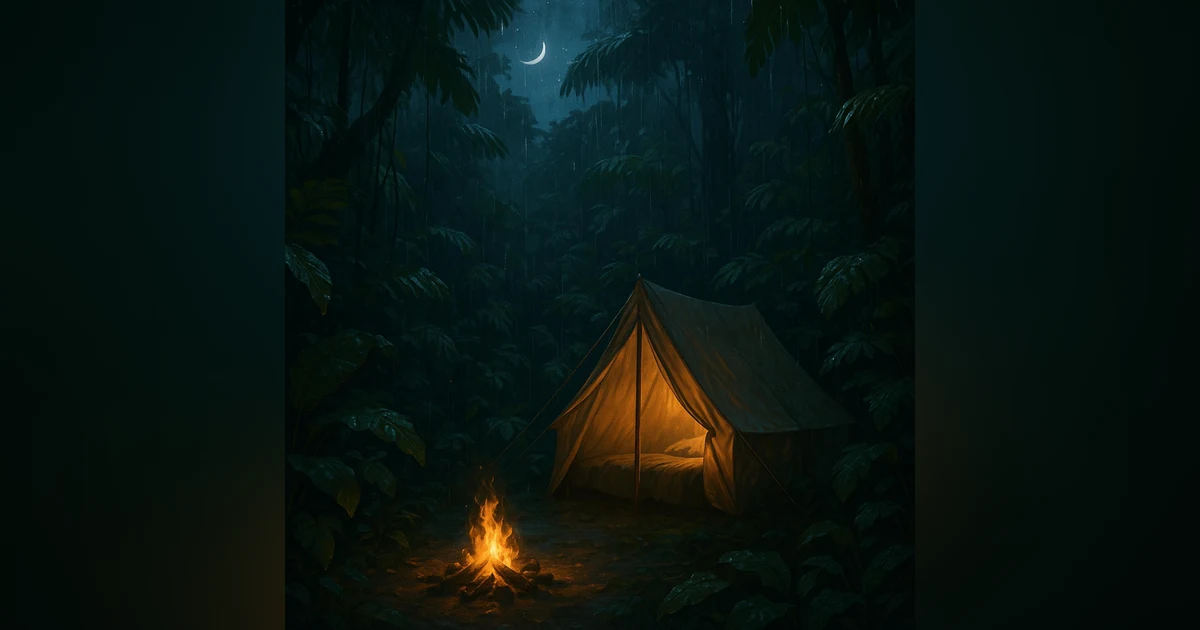 Tropical Rainforest Ambience 🏕️🌙 nature sounds for sleep 8 hours, rain on leaves & cozy
