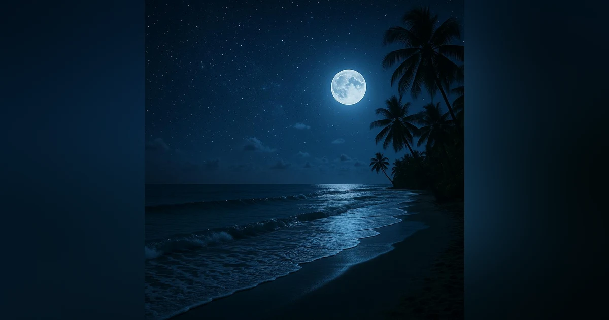 8 Hours Ocean Waves at Night for Deep Sleep - Relaxing Tropical Beach at Night for Sleeping