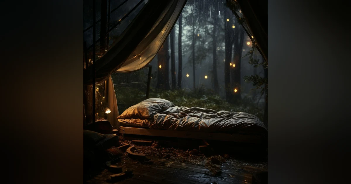 Sleep in the tent on a rainy day