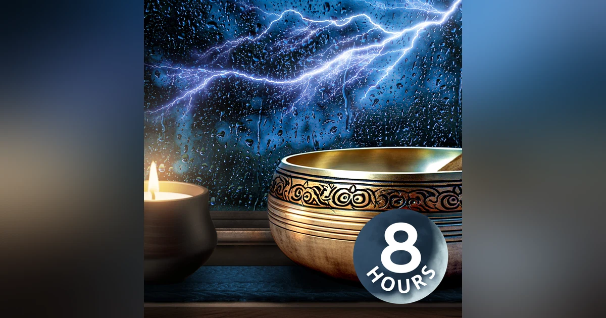 Rain Sounds to Sleep + Thunderstorm & Tibetan Bowl 8 Hours
