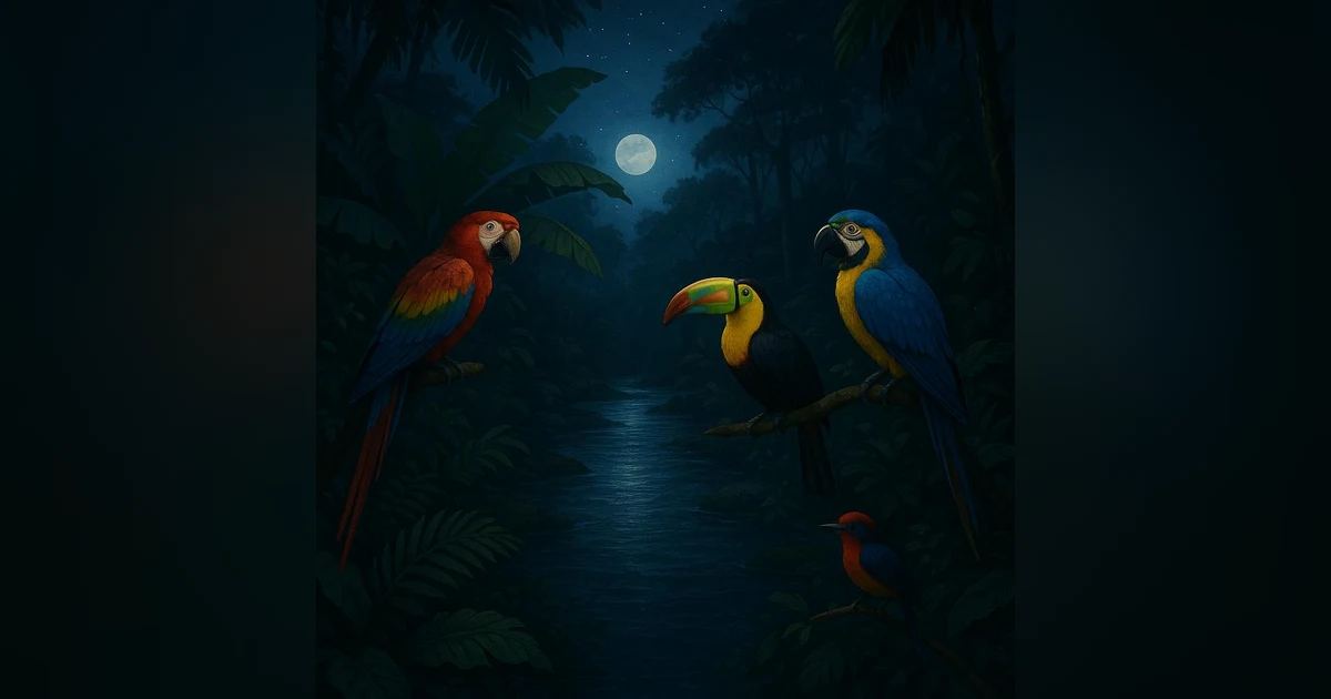 Tropical Birds Night Jungle River Sound | Relaxing Nature Ambience