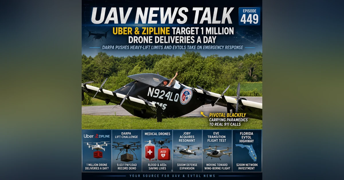 Uber & Zipline Target 1 Million Drone Deliveries a Day + DARPA’s Extreme-Lift Drone Challenge