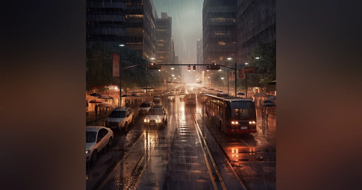 Rainy City Commute  Immersive Sounds of Heavy Rain and Urban Traffic