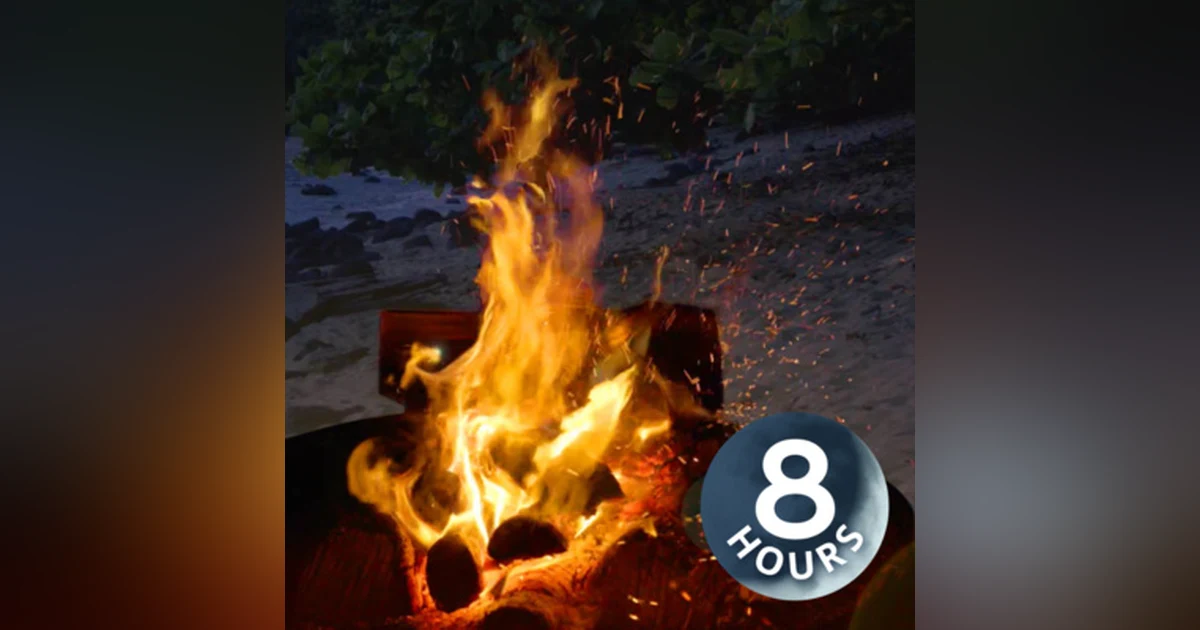 Campfire Sleep Sounds with Ocean Waves Crashing | Relaxing White Noise 8 Hours