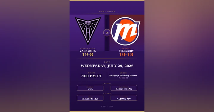 image for Golden State Valkyries vs. Phoenix Mercury: WNBA Preview, TV Info & Tip-Off Time (July 29, 2026)