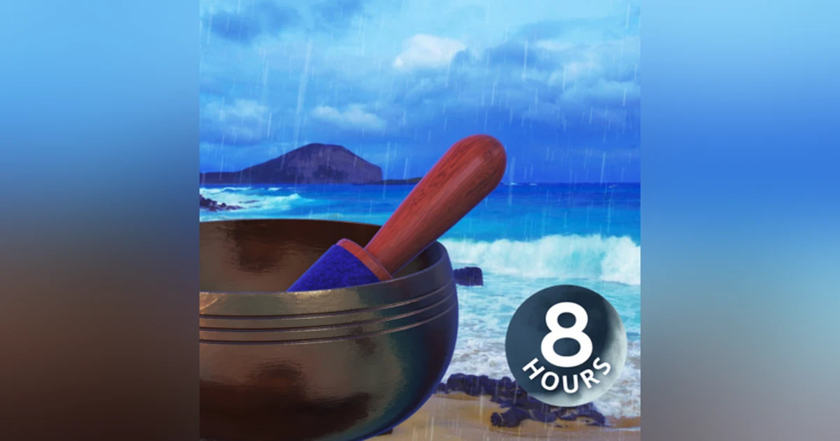 Tibetan Singing Bowls Music to Sleep with Rain Sounds and Ocean Waves Crashing in Hawaii 8 Hours