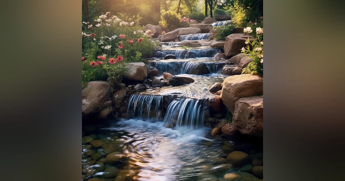 Experience the soothing sounds of a small waterfall with bubbling water