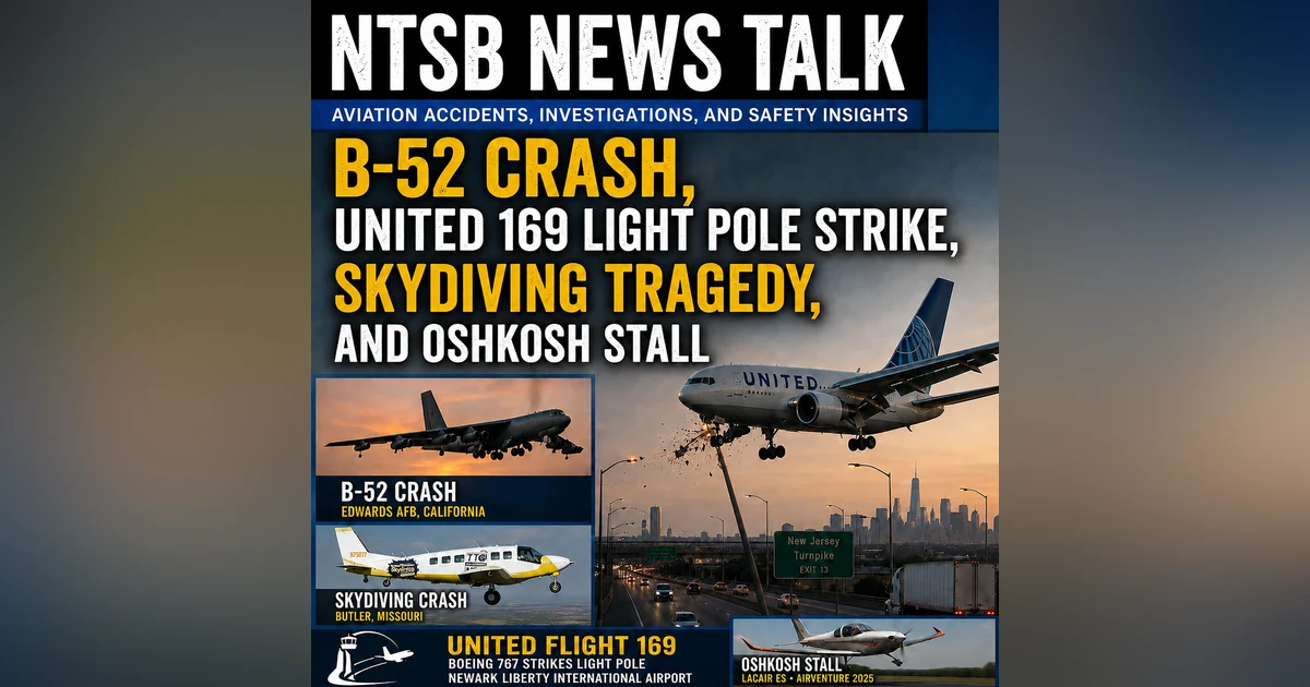 B-52 Crash, United 169 Light Pole Strike, Skydiving Tragedy, and Oshkosh Stall