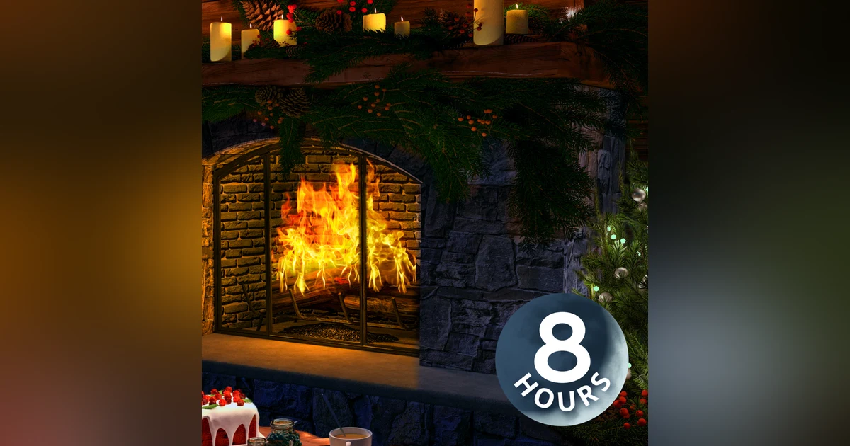 Yule Log Fireplace & Rain Sounds | 8-Hour Holiday Fireplace Ambience