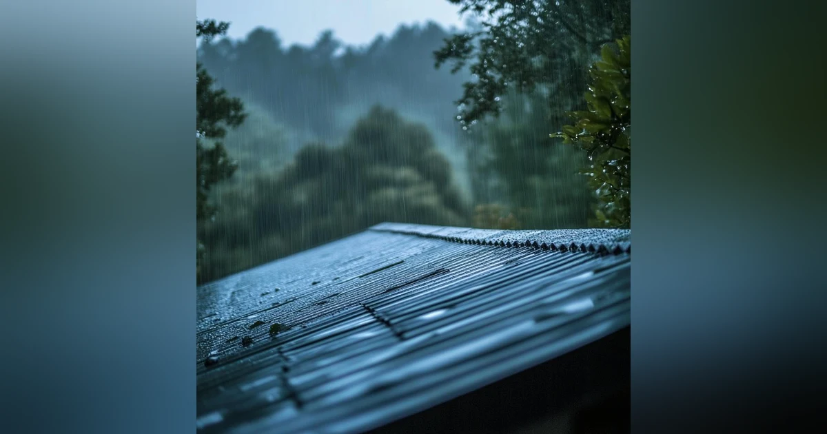 Ambience - Steady medium strength rainfall onto metal roof